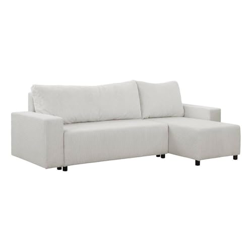 HING HARBOR FORNIRO 24 Malaga Ecksofa mit Schlaffunktion und Bettkasten - Sofa mit 3 Sitzen und Robustem Überzug - Schlafcouch L-Form Universal - Modern Couch - 225x130x75 cm - Farben (Ecru) von FORNIRO 24