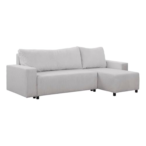 FORNIRO 24 Malaga Ecksofa mit Schlaffunktion und Bettkasten - Sofa mit 3 Sitzen und Robustem Überzug - Schlafcouch L-Form Universal - Modern Couch - 225x130x75 cm - Farben (Hellgrau) von HING HARBOR