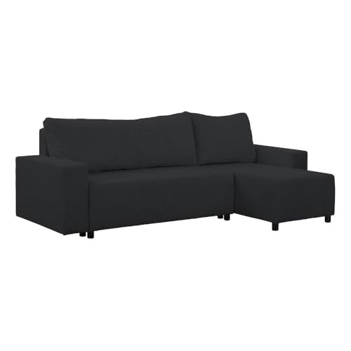 FORNIRO 24 Malaga Ecksofa mit Schlaffunktion und Bettkasten - Sofa mit 3 Sitzen und Robustem Überzug - Schlafcouch L-Form Universal - Modern Couch - 225x130x75 cm - Farben (Schwarz) von HING HARBOR