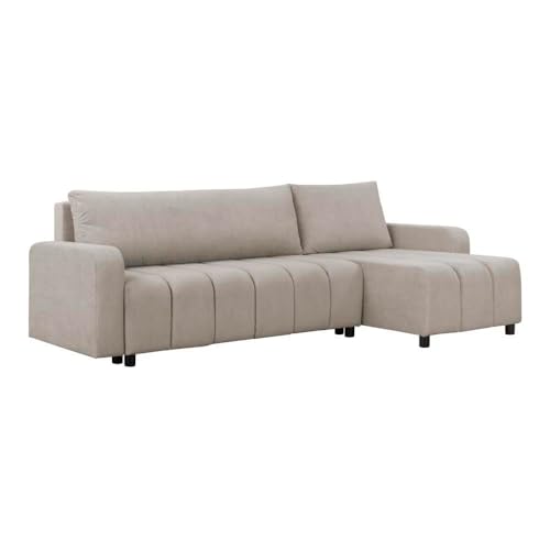 FORNIRO 24 Montreal Ecksofa mit Schlaffunktion und Bettkasten - Sofa mit 3 Sitzen und Robustem Überzug - Schlafcouch L-Form Universal - Modern Couch - 225x130x75 cm (Stoff Basic, Beige) von HING HARBOR