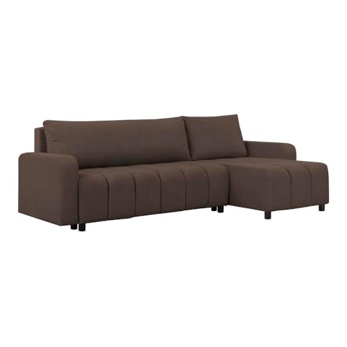 FORNIRO 24 Montreal Ecksofa mit Schlaffunktion und Bettkasten - Sofa mit 3 Sitzen und Robustem Überzug - Schlafcouch L-Form Universal - Modern Couch - 225x130x75 cm (Stoff Basic, Braun) von HING HARBOR