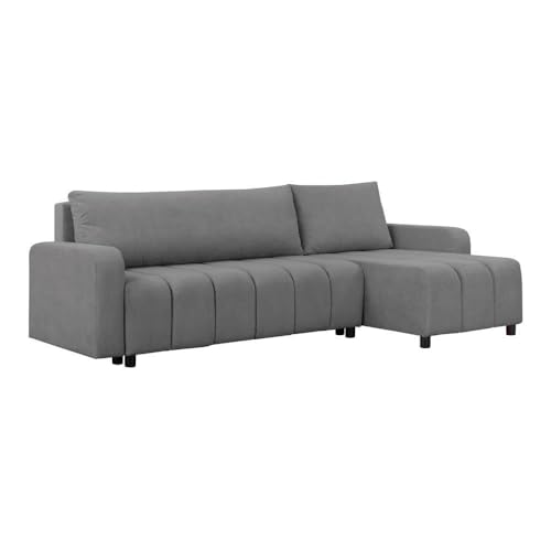 FORNIRO 24 Montreal Ecksofa mit Schlaffunktion und Bettkasten - Sofa mit 3 Sitzen und Robustem Überzug - Schlafcouch L-Form Universal - Modern Couch - 225x130x75 cm (Stoff Basic, Dunkelgrau) von HING HARBOR