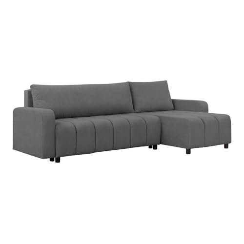 FORNIRO 24 Montreal Ecksofa mit Schlaffunktion und Bettkasten - Sofa mit 3 Sitzen und Robustem Überzug - Schlafcouch L-Form Universal - Modern Couch - 225x130x75 cm (Stoff Basic, Graphit) von HING HARBOR