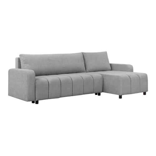 FORNIRO 24 Montreal Ecksofa mit Schlaffunktion und Bettkasten - Sofa mit 3 Sitzen und Robustem Überzug - Schlafcouch L-Form Universal - Modern Couch - 225x130x75 cm (Stoff Basic, Grau) von HING HARBOR