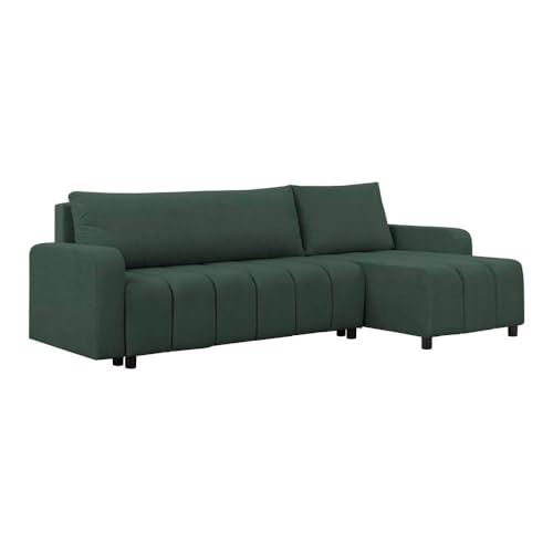 FORNIRO 24 Montreal Ecksofa mit Schlaffunktion und Bettkasten - Sofa mit 3 Sitzen und Robustem Überzug - Schlafcouch L-Form Universal - Modern Couch - 225x130x75 cm (Stoff Basic, Grün) von HING HARBOR