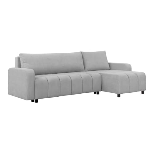 FORNIRO 24 Montreal Ecksofa mit Schlaffunktion und Bettkasten - Sofa mit 3 Sitzen und Robustem Überzug - Schlafcouch L-Form Universal - Modern Couch - 225x130x75 cm (Stoff Basic, Hellgrau) von HING HARBOR