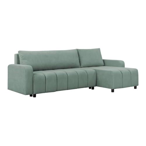 FORNIRO 24 Montreal Ecksofa mit Schlaffunktion und Bettkasten - Sofa mit 3 Sitzen und Robustem Überzug - Schlafcouch L-Form Universal - Modern Couch - 225x130x75 cm (Stoff Basic, Minze) von HING HARBOR