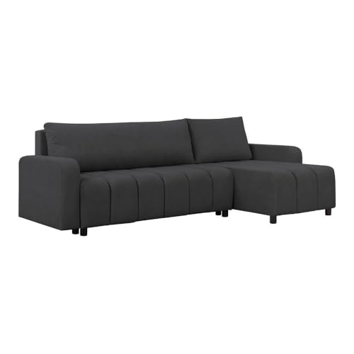 FORNIRO 24 Montreal Ecksofa mit Schlaffunktion und Bettkasten - Sofa mit 3 Sitzen und Robustem Überzug - Schlafcouch L-Form Universal - Modern Couch - 225x130x75 cm (Stoff Basic, Schwarz) von HING HARBOR