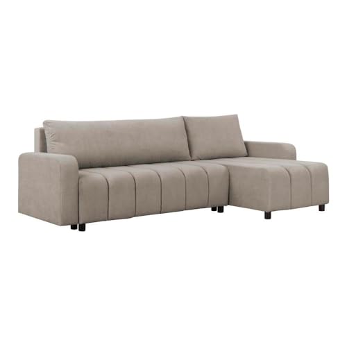 FORNIRO 24 Montreal Ecksofa mit Schlaffunktion und Bettkasten - Sofa mit 3 Sitzen und Robustem Überzug - Schlafcouch L-Form Universal - Modern Couch - 225x130x75 cm (Stoff Premium, Creme) von FORNIRO 24