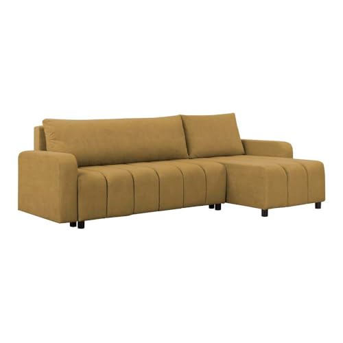FORNIRO 24 Montreal Ecksofa mit Schlaffunktion und Bettkasten - Sofa mit 3 Sitzen und Robustem Überzug - Schlafcouch L-Form Universal - Modern Couch - 225x130x75 cm (Stoff Premium, Gelb) von FORNIRO 24