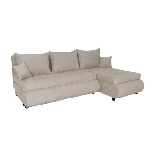 FORNIRO 24 NELA Ecksofa mit Schlaffunktion und Bettkasten - Sofa mit 3 Sitzen und Robustem Überzug - Schlafcouch L-Form Universal - Modern Couch - 199x143x80 cm (Stoff Basic, Beige) von FORNIRO 24