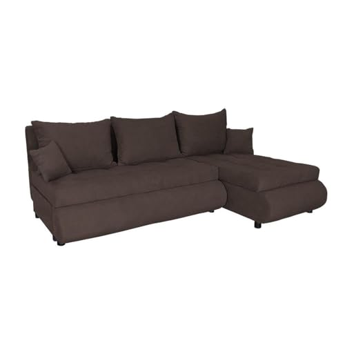 FORNIRO 24 NELA Ecksofa mit Schlaffunktion und Bettkasten - Sofa mit 3 Sitzen und Robustem Überzug - Schlafcouch L-Form Universal - Modern Couch - 199x143x80 cm (Stoff Basic, Braun) von FORNIRO 24