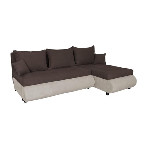 FORNIRO 24 NELA Ecksofa mit Schlaffunktion und Bettkasten - Sofa mit 3 Sitzen und Robustem Überzug - Schlafcouch L-Form Universal - Modern Couch - 199x143x80 cm (Stoff Basic, Braun-Beige) von FORNIRO 24