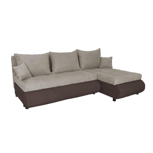 FORNIRO 24 NELA Ecksofa mit Schlaffunktion und Bettkasten - Sofa mit 3 Sitzen und Robustem Überzug - Schlafcouch L-Form Universal - Modern Couch - 199x143x80 cm (Stoff Basic, Cremig-Braun) von FORNIRO 24