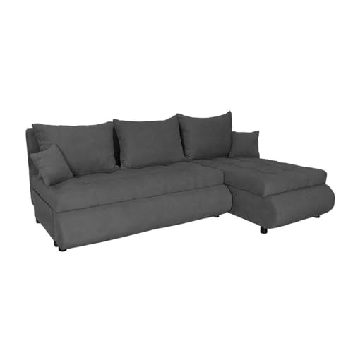 FORNIRO 24 NELA Ecksofa mit Schlaffunktion und Bettkasten - Sofa mit 3 Sitzen und Robustem Überzug - Schlafcouch L-Form Universal - Modern Couch - 199x143x80 cm (Stoff Basic, Graphit) von FORNIRO 24
