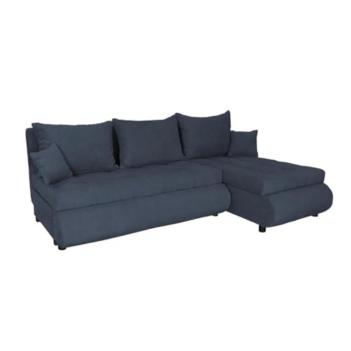 FORNIRO 24 NELA Ecksofa mit Schlaffunktion und Bettkasten - Sofa mit 3 Sitzen und Robustem Überzug - Schlafcouch L-Form Universal - Modern Couch - 199x143x80 cm (Stoff Basic, Marine) von FORNIRO 24