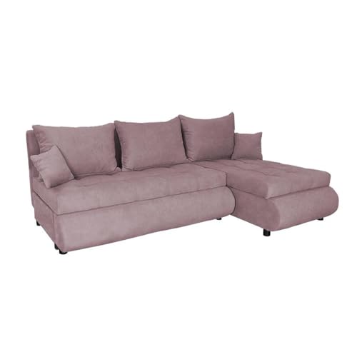 FORNIRO 24 NELA Ecksofa mit Schlaffunktion und Bettkasten - Sofa mit 3 Sitzen und Robustem Überzug - Schlafcouch L-Form Universal - Modern Couch - 199x143x80 cm (Stoff Basic, Rosa) von FORNIRO 24