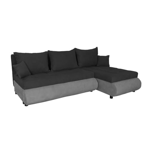 FORNIRO 24 NELA Ecksofa mit Schlaffunktion und Bettkasten - Sofa mit 3 Sitzen und Robustem Überzug - Schlafcouch L-Form Universal - Modern Couch - 199x143x80 cm (Stoff Basic, Schwarz-Dunkelgrau) von FORNIRO 24