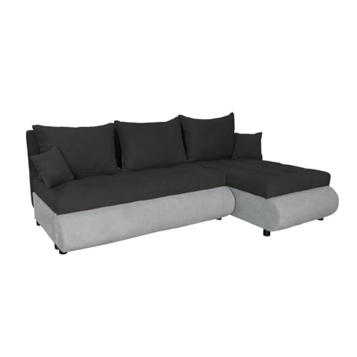 FORNIRO 24 NELA Ecksofa mit Schlaffunktion und Bettkasten - Sofa mit 3 Sitzen und Robustem Überzug - Schlafcouch L-Form Universal - Modern Couch - 199x143x80 cm (Stoff Basic, Schwarz-Hellgrau) von FORNIRO 24