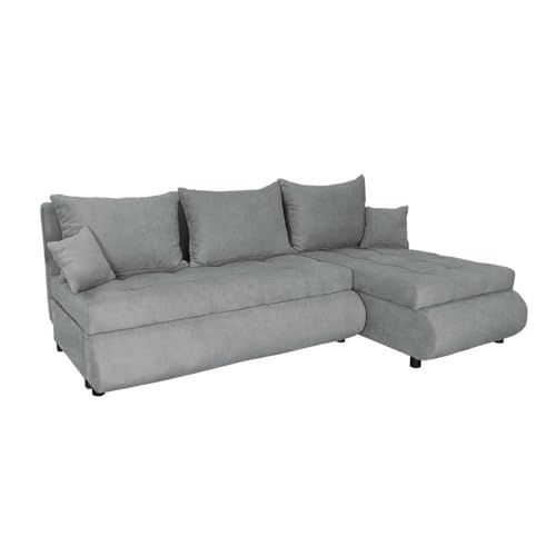 FORNIRO 24 NELA Ecksofa mit Schlaffunktion und Bettkasten - Sofa mit 3 Sitzen und Robustem Überzug - Schlafcouch L-Form Universal - Modern Couch - 199x143x80 cm (Stoff Premium, Grau) von FORNIRO 24