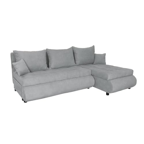 FORNIRO 24 NELA Ecksofa mit Schlaffunktion und Bettkasten - Sofa mit 3 Sitzen und Robustem Überzug - Schlafcouch L-Form Universal - Modern Couch - 199x143x80 cm (Stoff Premium, Hellgrau) von FORNIRO 24