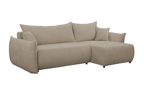FORNIRO 24 Olbia Ecksofa mit Schlaffunktion und Bettkasten - Sofa mit 3 Sitzen - Universal Schlafcouch L-Form mit Kissen - Modern Couch - 278x98x161 cm - Stoff Basic - Creme von FORNIRO 24