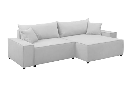 FORNIRO 24 Parma Ecksofa mit Schlaffunktion und Bettkasten - Sofa für 3 Personen mit Kissen - Schlafcouch L-Form Universal - Modern Couch - Stoff Basic - 250x150x70 cm - Hellgrau von FORNIRO 24
