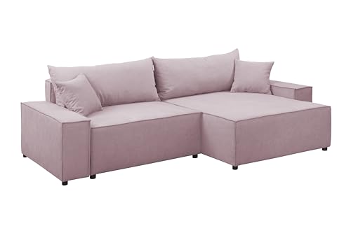 FORNIRO 24 Parma Ecksofa mit Schlaffunktion und Bettkasten - Sofa für 3 Personen mit Kissen - Schlafcouch L-Form Universal - Modern Couch - Stoff Komfort - 250x150x70 cm - Rosa von FORNIRO 24