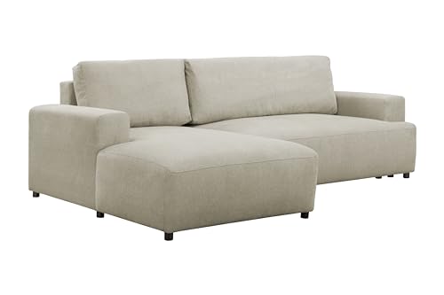 FORNIRO 24 Roberto Ecksofa mit Schlaffunktion und Bettkasten - Sofa für 3 Personen - Schlafcouch L-Form mit 2 Kissen - Modern Couch - 263x162x92 cm - Stoff Basic - Beige - Linke Seite von FORNIRO 24