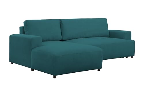 FORNIRO 24 Roberto Ecksofa mit Schlaffunktion und Bettkasten - Sofa für 3 Personen - Schlafcouch L-Form mit 2 Kissen - Modern Couch - 263x162x92 cm - Stoff Komfort - Türkis - Linke Seite von FORNIRO 24