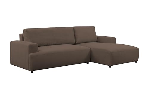 FORNIRO 24 Roberto Ecksofa mit Schlaffunktion und Bettkasten - Sofa für 3 Personen - Schlafcouch L-Form mit 2 Kissen - Modern Couch - 263x162x92 cm - Stoff Premium - Braun - Rechte Seite von FORNIRO 24