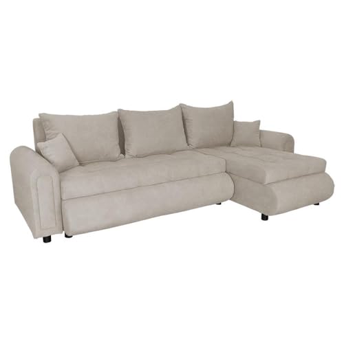 FORNIRO 24 Romeo Ecksofa mit Schlaffunktion und Bettkasten - Sofa mit 3 Sitzen und Robustem Überzug - Schlafcouch L-Form - Modern Couch - 143x232x80 cm (Stoff Basic, Beige) von FORNIRO 24