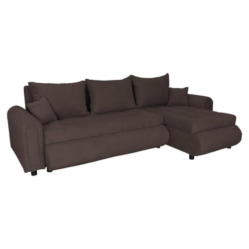 FORNIRO 24 Romeo Ecksofa mit Schlaffunktion und Bettkasten - Sofa mit 3 Sitzen und Robustem Überzug - Schlafcouch L-Form - Modern Couch - 143x232x80 cm (Stoff Basic, Braun) von FORNIRO 24