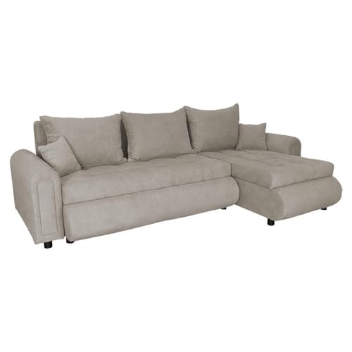 FORNIRO 24 Romeo Ecksofa mit Schlaffunktion und Bettkasten - Sofa mit 3 Sitzen und Robustem Überzug - Schlafcouch L-Form - Modern Couch - 143x232x80 cm (Stoff Basic, Cremig) von FORNIRO 24