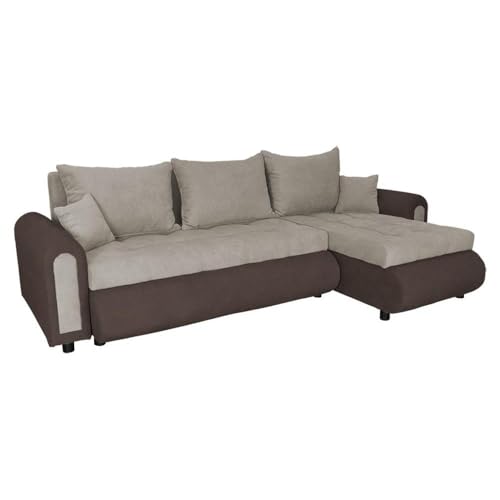 FORNIRO 24 Romeo Ecksofa mit Schlaffunktion und Bettkasten - Sofa mit 3 Sitzen und Robustem Überzug - Schlafcouch L-Form - Modern Couch - 143x232x80 cm (Stoff Basic, Cremig - Braun) von FORNIRO 24