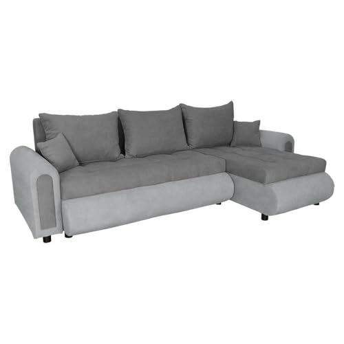 FORNIRO 24 Romeo Ecksofa mit Schlaffunktion und Bettkasten - Sofa mit 3 Sitzen und Robustem Überzug - Schlafcouch L-Form - Modern Couch - 143x232x80 cm (Stoff Basic, Dunkelgrau - Hellgrau) von FORNIRO 24