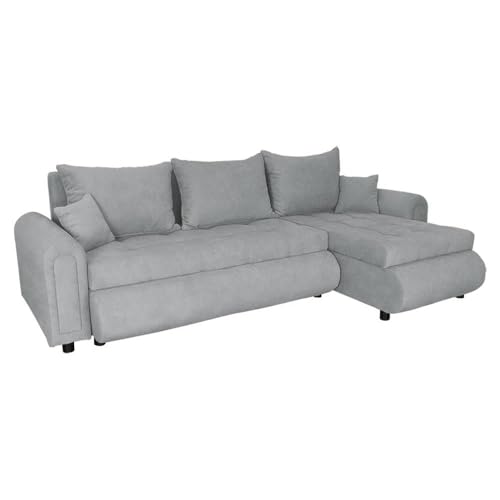 FORNIRO 24 Romeo Ecksofa mit Schlaffunktion und Bettkasten - Sofa mit 3 Sitzen und Robustem Überzug - Schlafcouch L-Form - Modern Couch - 143x232x80 cm (Stoff Basic, Hellgrau) von FORNIRO 24