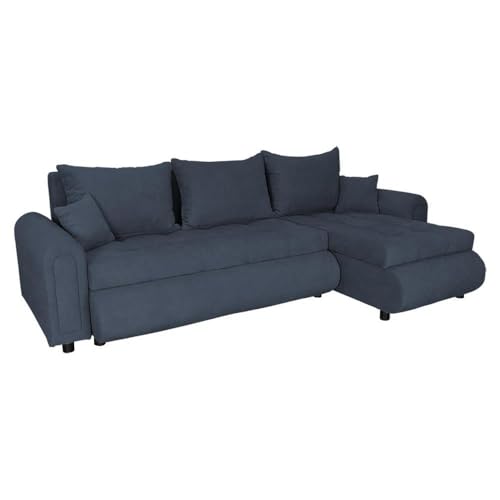 FORNIRO 24 Romeo Ecksofa mit Schlaffunktion und Bettkasten - Sofa mit 3 Sitzen und Robustem Überzug - Schlafcouch L-Form - Modern Couch - 143x232x80 cm (Stoff Basic, Marine) von FORNIRO 24
