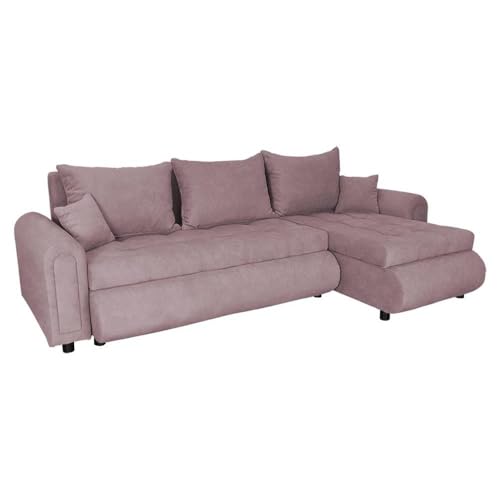 FORNIRO 24 Romeo Ecksofa mit Schlaffunktion und Bettkasten - Sofa mit 3 Sitzen und Robustem Überzug - Schlafcouch L-Form - Modern Couch - 143x232x80 cm (Stoff Basic, Rosa) von FORNIRO 24