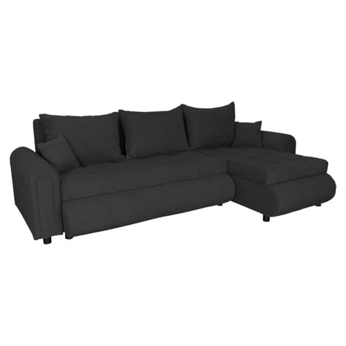 FORNIRO 24 Romeo Ecksofa mit Schlaffunktion und Bettkasten - Sofa mit 3 Sitzen und Robustem Überzug - Schlafcouch L-Form - Modern Couch - 143x232x80 cm (Stoff Basic, Schwarz) von FORNIRO 24
