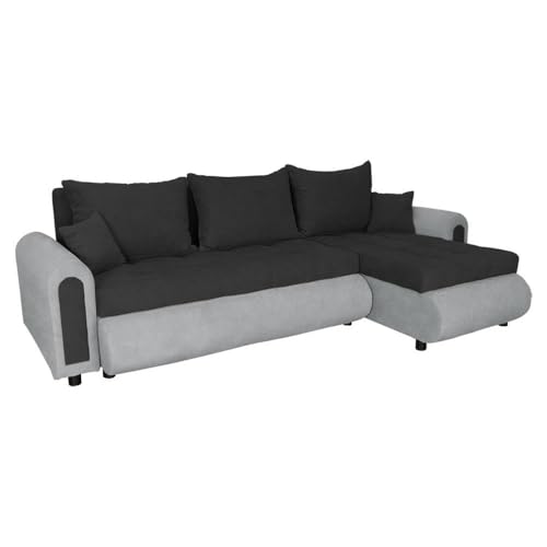 FORNIRO 24 Romeo Ecksofa mit Schlaffunktion und Bettkasten - Sofa mit 3 Sitzen und Robustem Überzug - Schlafcouch L-Form - Modern Couch - 143x232x80 cm (Stoff Basic, Schwarz + Hellgrau) von FORNIRO 24