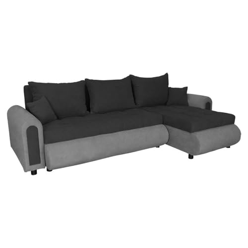 FORNIRO 24 Romeo Ecksofa mit Schlaffunktion und Bettkasten - Sofa mit 3 Sitzen und Robustem Überzug - Schlafcouch L-Form - Modern Couch - 143x232x80 cm (Stoff Basic, Schwarz - Dunkelgrau) von FORNIRO 24