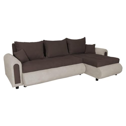 FORNIRO 24 Romeo Ecksofa mit Schlaffunktion und Bettkasten - Sofa mit 3 Sitzen und Robustem Überzug - Schlafcouch L-Form - Modern Couch - 143x232x80 cm (Stoff Premium, Braun - Beige) von FORNIRO 24