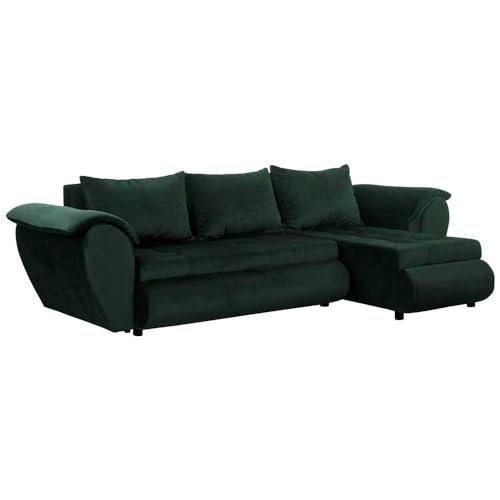FORNIRO 24 Santana Ecksofa mit Schlaffunktion und Bettkasten - Sofa mit 3 Sitzen und Robustem Überzug - Schlafcouch L-Form Universal - Modern Couch - 265x143x83 cm (Stoff Basic, Grün) von HING HARBOR