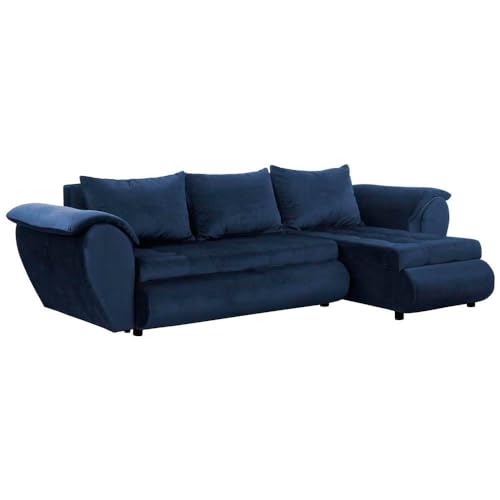 FORNIRO 24 Santana Ecksofa mit Schlaffunktion und Bettkasten - Sofa mit 3 Sitzen und Robustem Überzug - Schlafcouch L-Form Universal - Modern Couch - 265x143x83 cm (Stoff Basic, Marine) von HING HARBOR