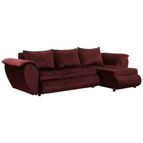 FORNIRO 24 Santana Ecksofa mit Schlaffunktion und Bettkasten - Sofa mit 3 Sitzen und Robustem Überzug - Schlafcouch L-Form Universal - Modern Couch - 265x143x83 cm (Stoff Basic, Rotwein) von FORNIRO 24