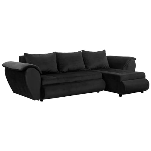 FORNIRO 24 Santana Ecksofa mit Schlaffunktion und Bettkasten - Sofa mit 3 Sitzen und Robustem Überzug - Schlafcouch L-Form Universal - Modern Couch - 265x143x83 cm (Stoff Basic, Schwarz) von HING HARBOR