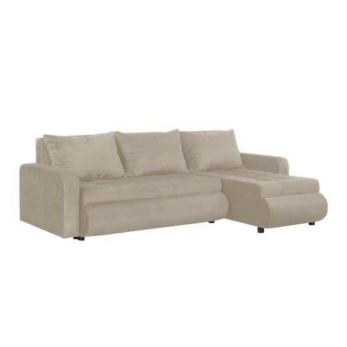 FORNIRO 24 Serena Ecksofa mit Schlaffunktion und Bettkasten - Sofa mit 3 Sitzen und Robustem Überzug - Schlafcouch L-Form Universal - Modern Couch - 226x143x83 cm - Farben (Stoff Basic, Beige) von HING HARBOR