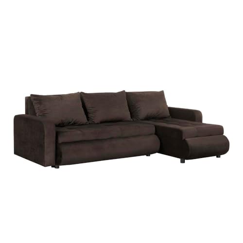 FORNIRO 24 Serena Ecksofa mit Schlaffunktion und Bettkasten - Sofa mit 3 Sitzen und Robustem Überzug - Schlafcouch L-Form Universal - Modern Couch - 226x143x83 cm - Farben (Stoff Basic, Braun) von HING HARBOR