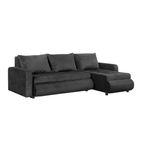 FORNIRO 24 Serena Ecksofa mit Schlaffunktion und Bettkasten - Sofa mit 3 Sitzen und Robustem Überzug - Schlafcouch L-Form Universal - Modern Couch - 226x143x83 cm - Farben (Stoff Basic, Graphit) von HING HARBOR